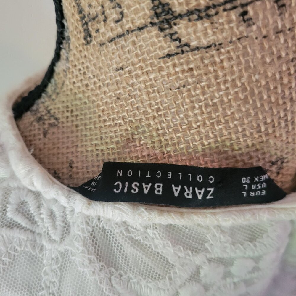Zara Basic Collection Ivory Embroidered Lace Crew… - image 3